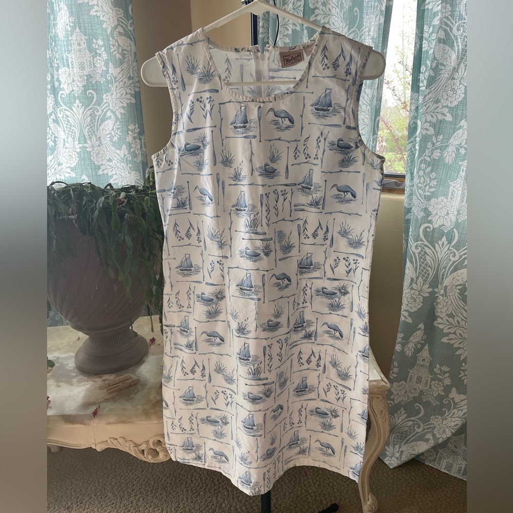 Woolrich White Sleeveless Shift Dress with Blue Nautical Print